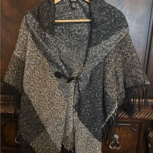 Cozy Black and Gray Knit Poncho